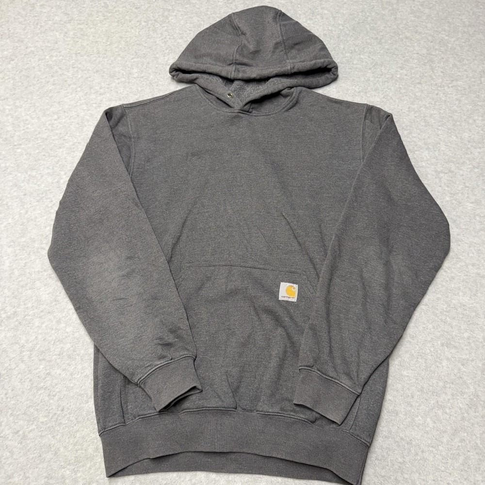 Carhartt Hoodie Mens Small Gray Loose Fit Fleece Pullover Sweatshirt Logo K121